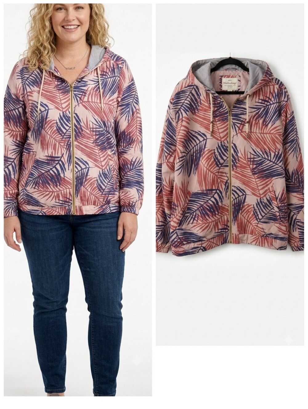 Weatherproof Vintage Pink and Blue Leaf Print Jacket Women's size XXL